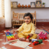 Firefly_Gemini Flash_{_ -prompt-- -A happy Indian baby (around 8–12 months old) sitting on the floor and 428036 Natural Wooden Learning Toy Combo for Kids